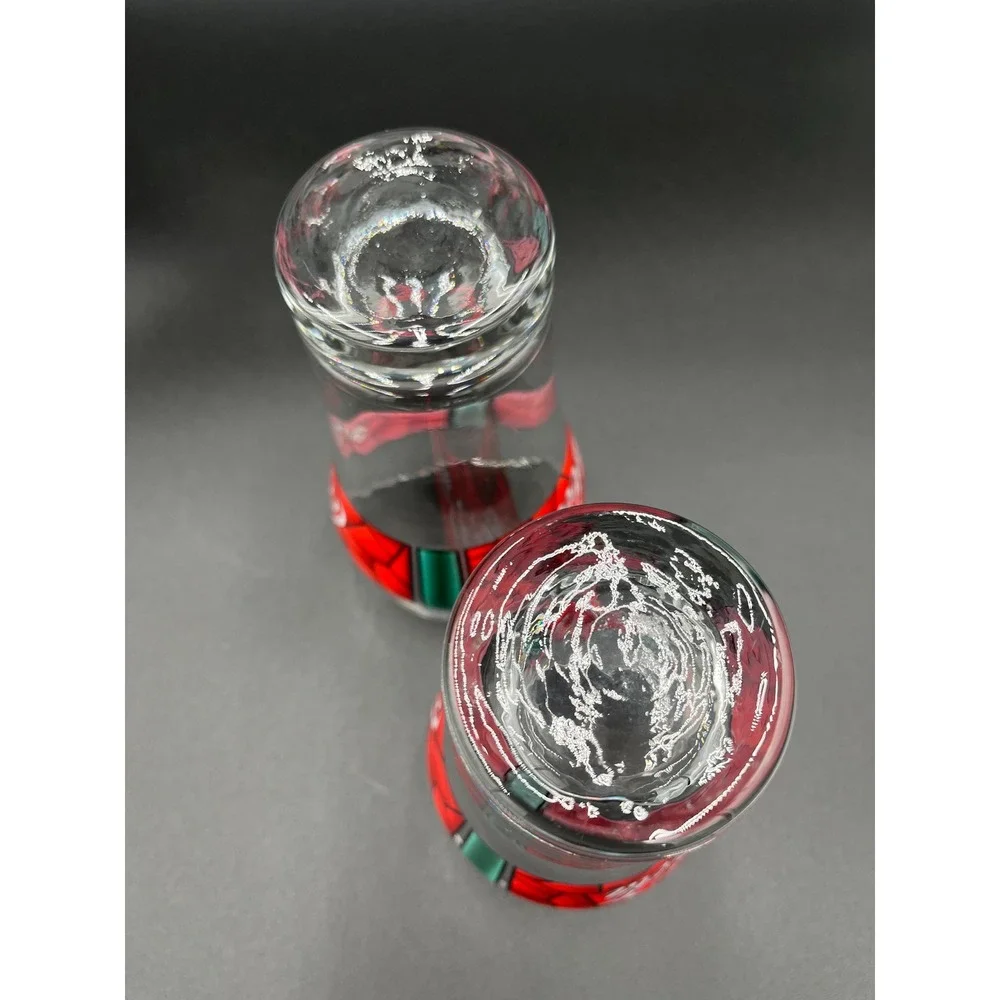 Vintage Coca Cola Stained Glass Set - Christmas Coke Glasses